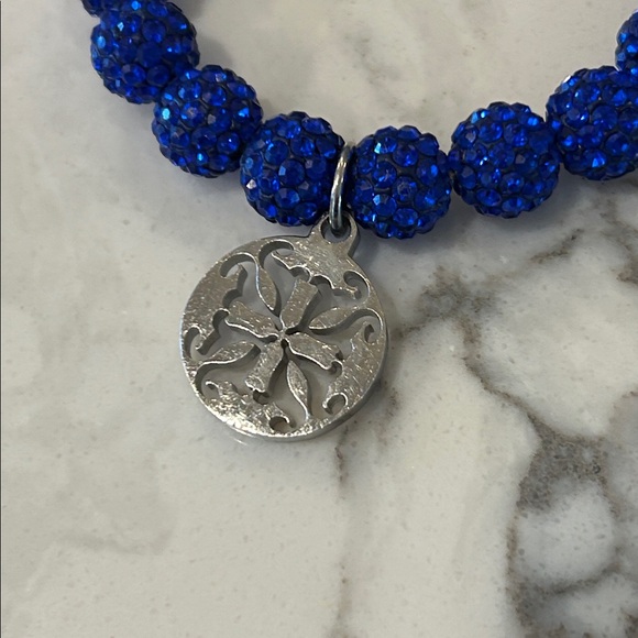 Rustic Cuff Blue Beaded Bracelet with Silver Charm - Picture 2 of 2